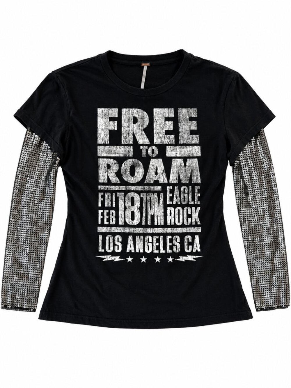 Free People Med Sequin Streetcore Grunge Revival Graphic Tee Distressed